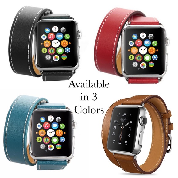 Leather Double Tour Brown Watchband for Apple - Picture 14 of 14